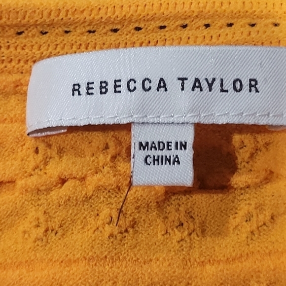 Rebecca Taylor XL Viscose Blend Mustard Yellow Short Sleeve Ribbed Blouse Office - Picture 7 of 7